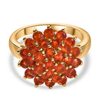 Natural Crimson Fire Opal Daisy Bloom Cluster Ring in 18K Vermeil Yellow Gold Plated Sterling Silver 1.45 Ct.