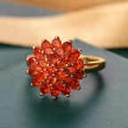 Natural Crimson Fire Opal Daisy Bloom Cluster Ring in 18K Vermeil Yellow Gold Plated Sterling Silver 1.45 Ct.