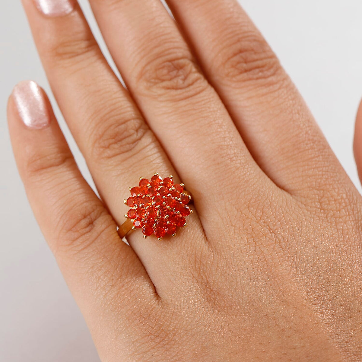 Natural Crimson Fire Opal Daisy Bloom Cluster Ring in 18K Vermeil Yellow Gold Plated Sterling Silver 1.45 Ct. 8059255 3