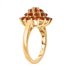 Natural Crimson Fire Opal Daisy Bloom Cluster Ring in 18K Vermeil Yellow Gold Plated Sterling Silver 1.45 Ct.