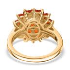 Natural Crimson Fire Opal Daisy Bloom Cluster Ring in 18K Vermeil Yellow Gold Plated Sterling Silver 1.45 Ct.