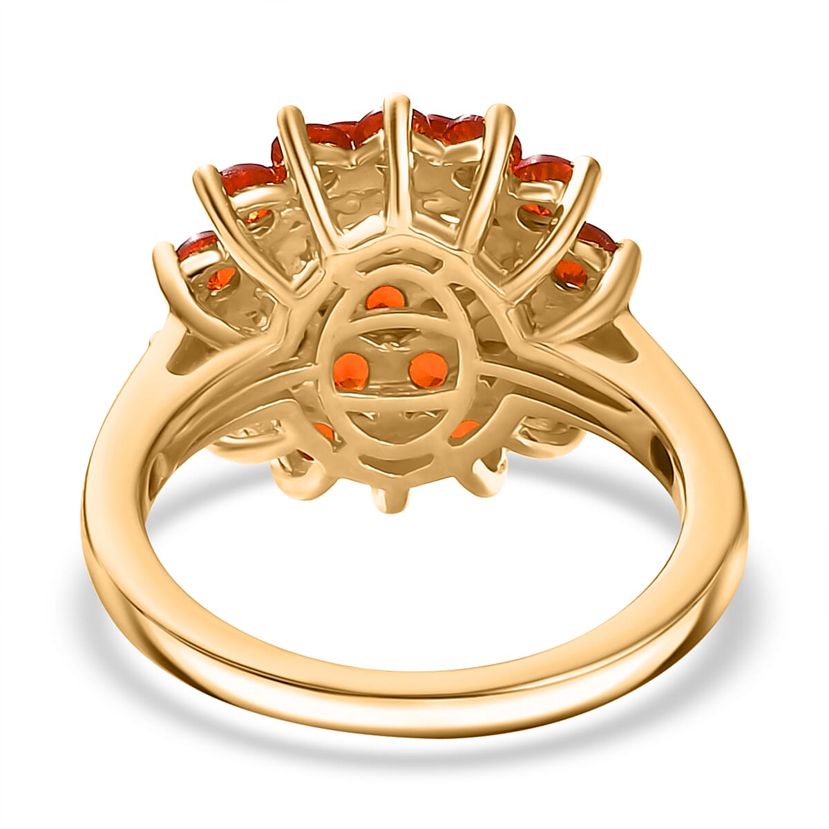 Natural Crimson Fire Opal Daisy Bloom Cluster Ring in 18K Vermeil Yellow Gold Plated Sterling Silver 1.45 Ct. 8059255 5