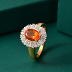 Natural Crimson Fire Opal & Moissanite Sunburst Ring in 18K Vermeil Yellow Gold Overlay Sterling Silver 1.61 Ct.