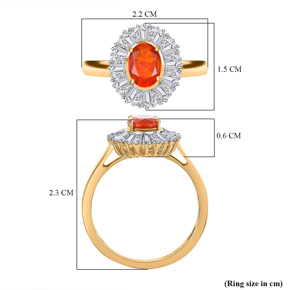 Natural Crimson Fire Opal, Moissanite Sunburst Ring in 18K Vermeil Yellow Gold Over Sterling Silver 1.61 Ct. 8067897 6