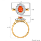 Natural Crimson Fire Opal & Moissanite Sunburst Ring in 18K Vermeil Yellow Gold Overlay Sterling Silver 1.61 Ct.