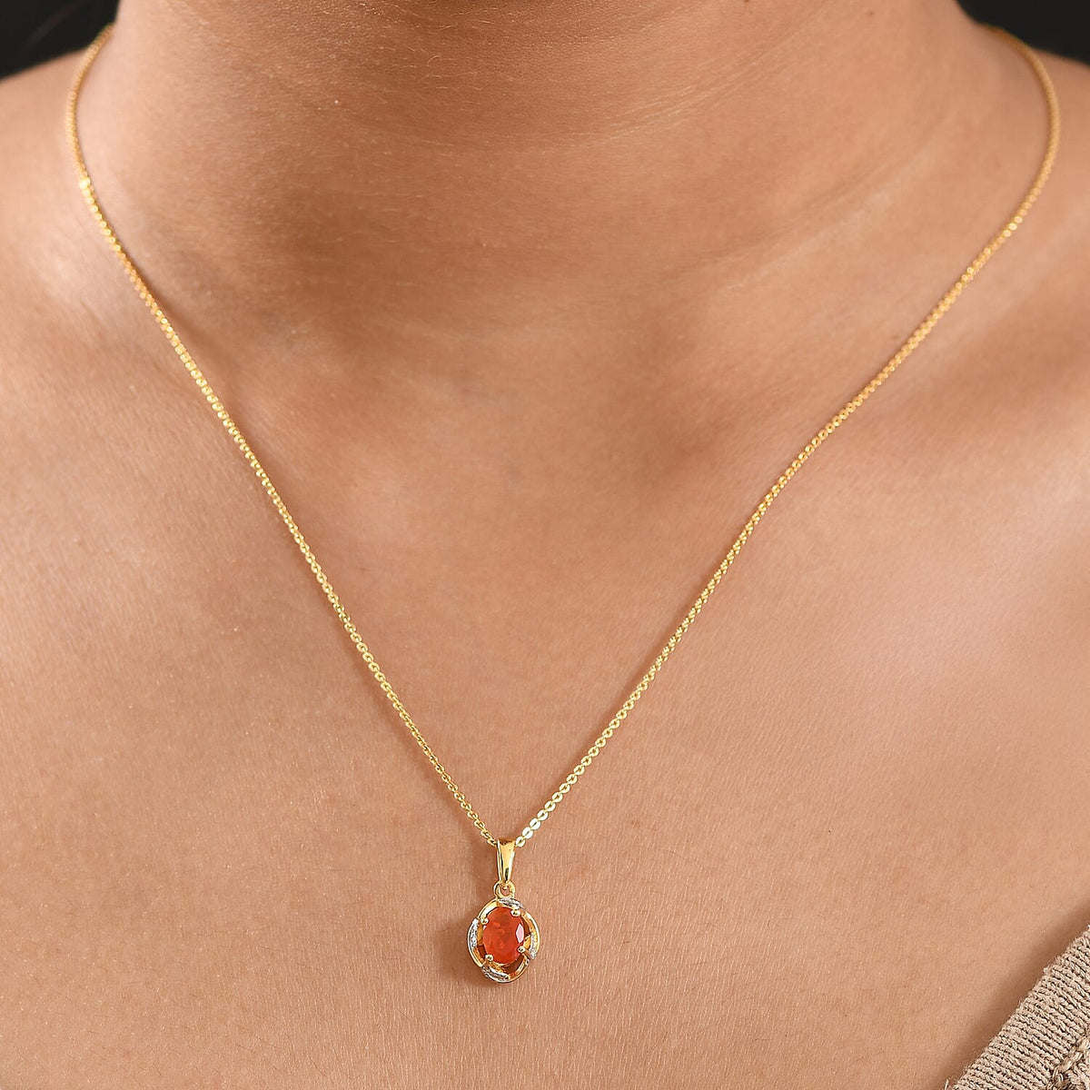 D'joy Crimson Fire Opal Pendant with Chain (Size 20) in Yellow Gold and Platinum Overlay Sterling Silver 4413400 3