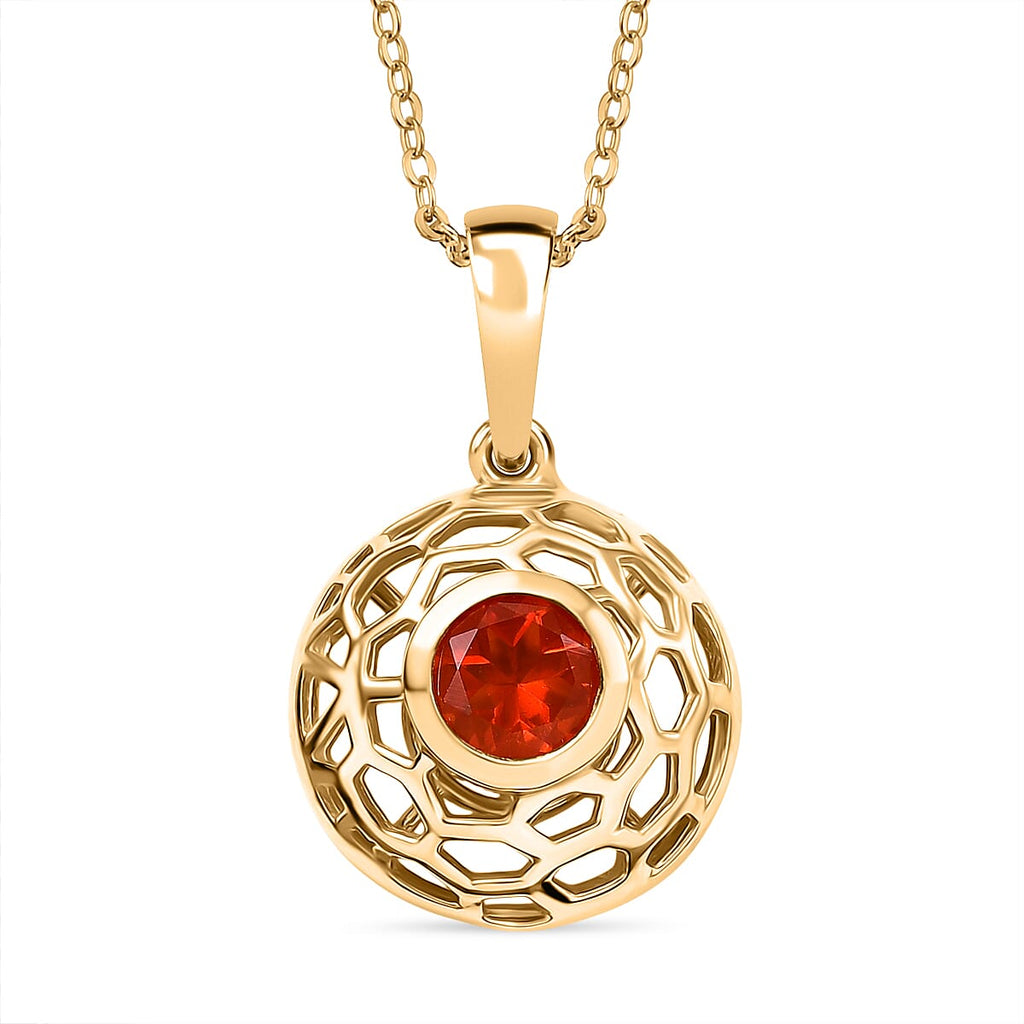 Crimson Fire Opal Pendant with Chain (Size 20) in Yellow Gold Overlay Sterling Silver