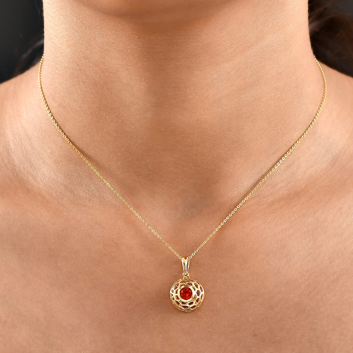 D'Joy Crimson Fire Opal Openwork Solitaire Pendant with Chain (Size 20) in Yellow Gold Overlay Sterling Silver 4413338 3