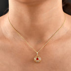 Crimson Fire Opal Pendant with Chain (Size 20) in Yellow Gold Overlay Sterling Silver