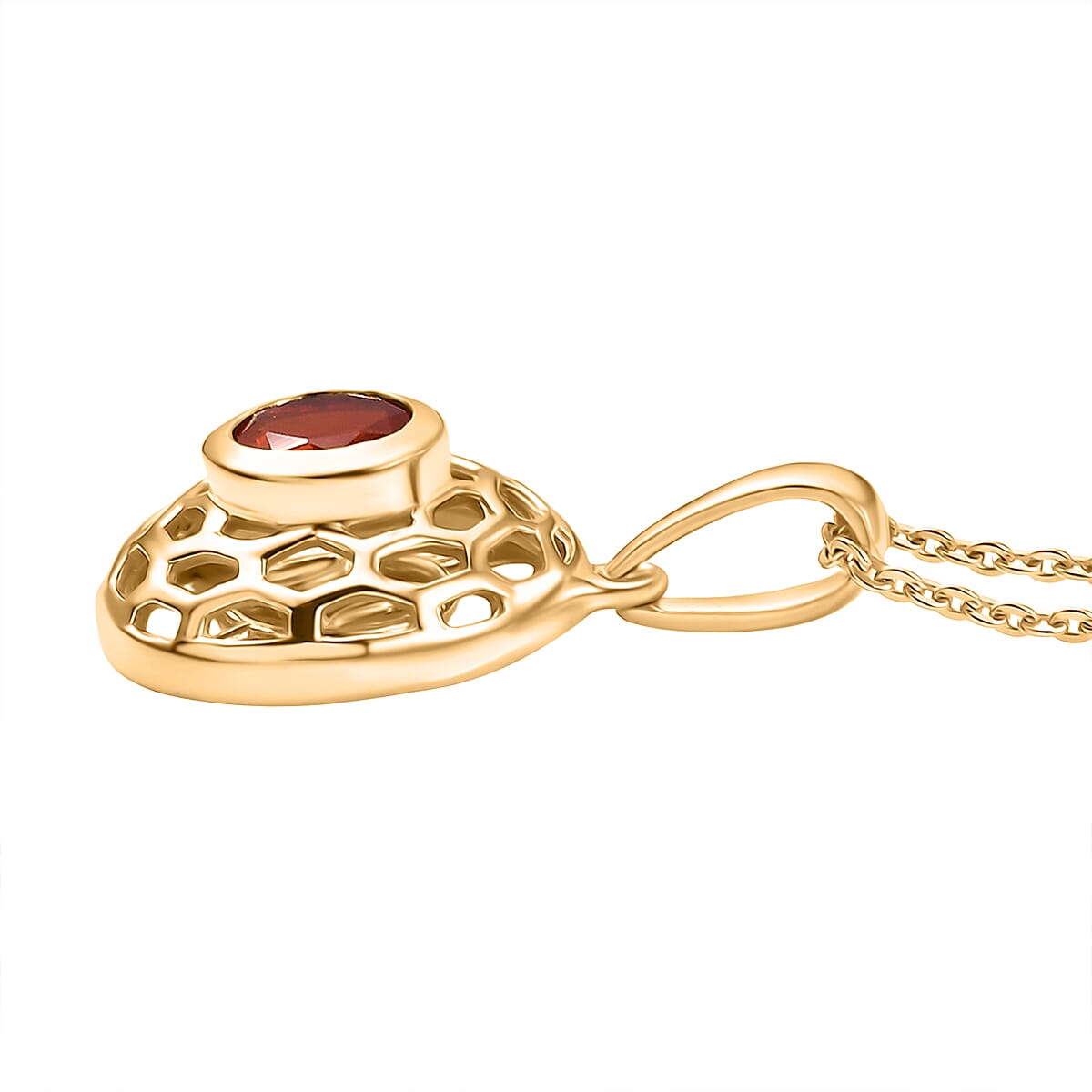 D'Joy Crimson Fire Opal Openwork Solitaire Pendant with Chain (Size 20) in Yellow Gold Overlay Sterling Silver 4413338 4