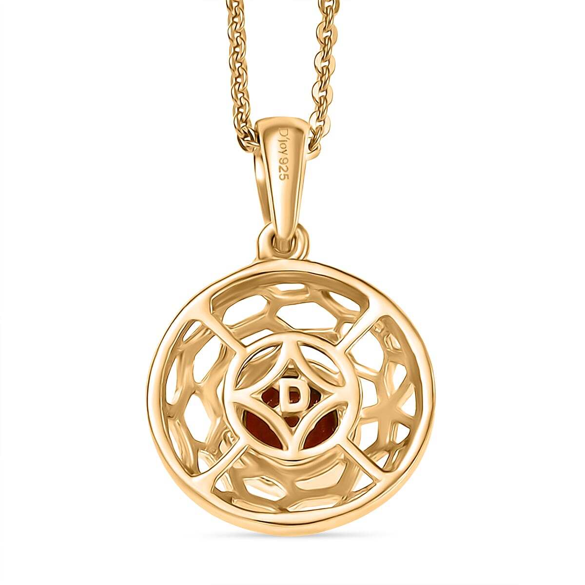 D'Joy Crimson Fire Opal Openwork Solitaire Pendant with Chain (Size 20) in Yellow Gold Overlay Sterling Silver 4413338 5