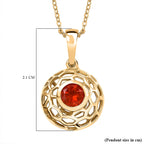 Crimson Fire Opal Pendant with Chain (Size 20) in Yellow Gold Overlay Sterling Silver