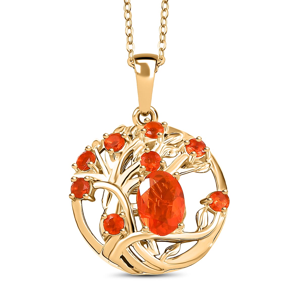 D'joy Crimson Fire Opal Tree of Life Pendant with Chain (Size 20) in Yellow Gold Overlay Sterling Silver 4413399 0