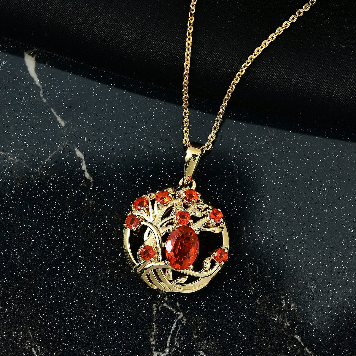 D'joy Crimson Fire Opal Tree of Life Pendant with Chain (Size 20) in Yellow Gold Overlay Sterling Silver 4413399 5
