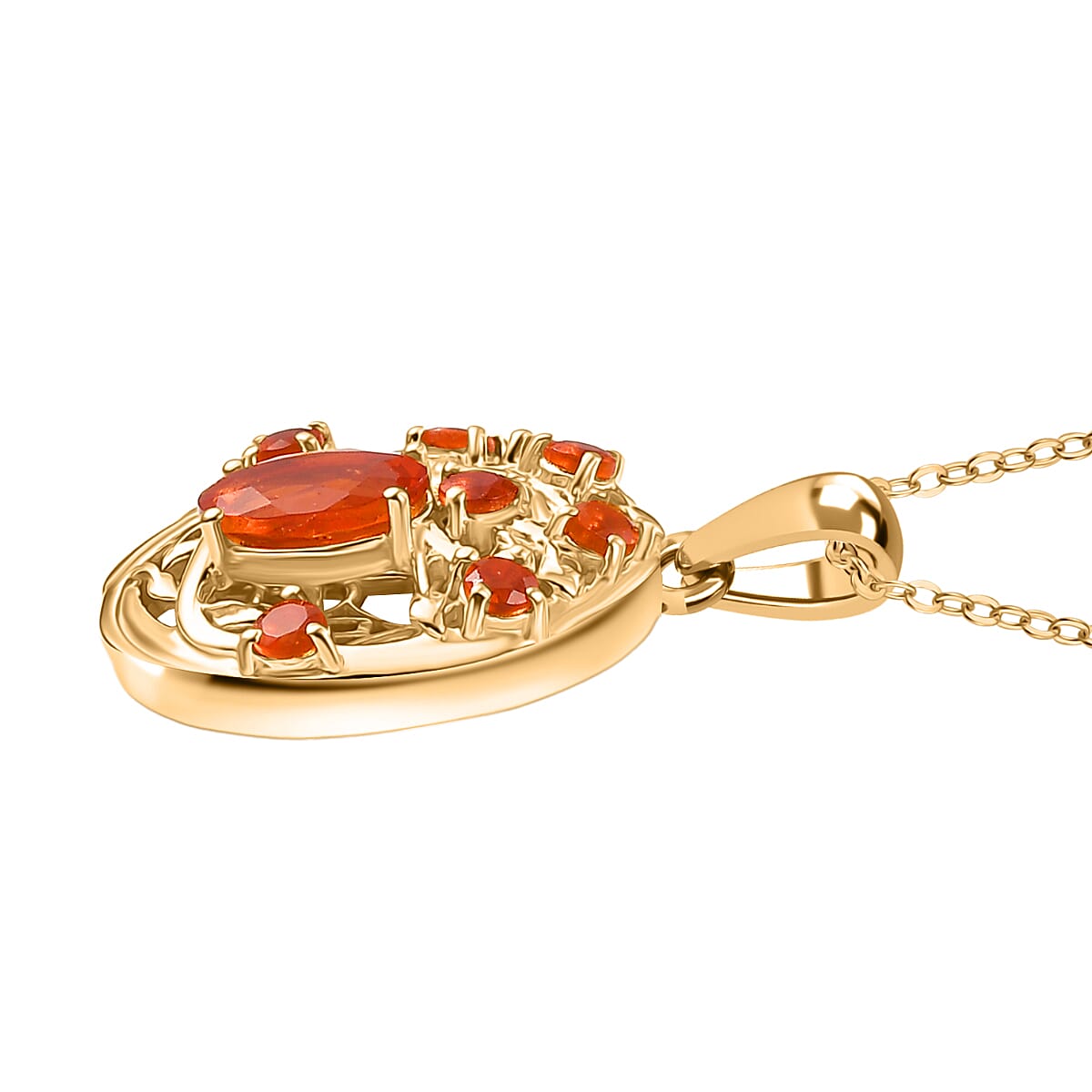 D'joy Crimson Fire Opal Tree of Life Pendant with Chain (Size 20) in Yellow Gold Overlay Sterling Silver 4413399 7