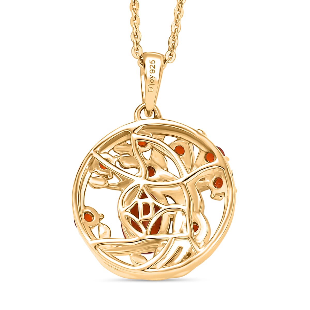 D'joy Crimson Fire Opal Tree of Life Pendant with Chain (Size 20) in Yellow Gold Overlay Sterling Silver 4413399 9