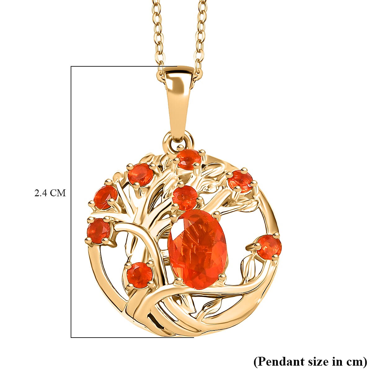 D'joy Crimson Fire Opal Tree of Life Pendant with Chain (Size 20) in Yellow Gold Overlay Sterling Silver 4413399 11