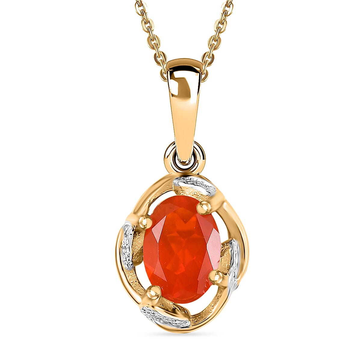 D'joy Crimson Fire Opal Pendant with Chain (Size 20) in Yellow Gold and Platinum Overlay Sterling Silver 4413400 0