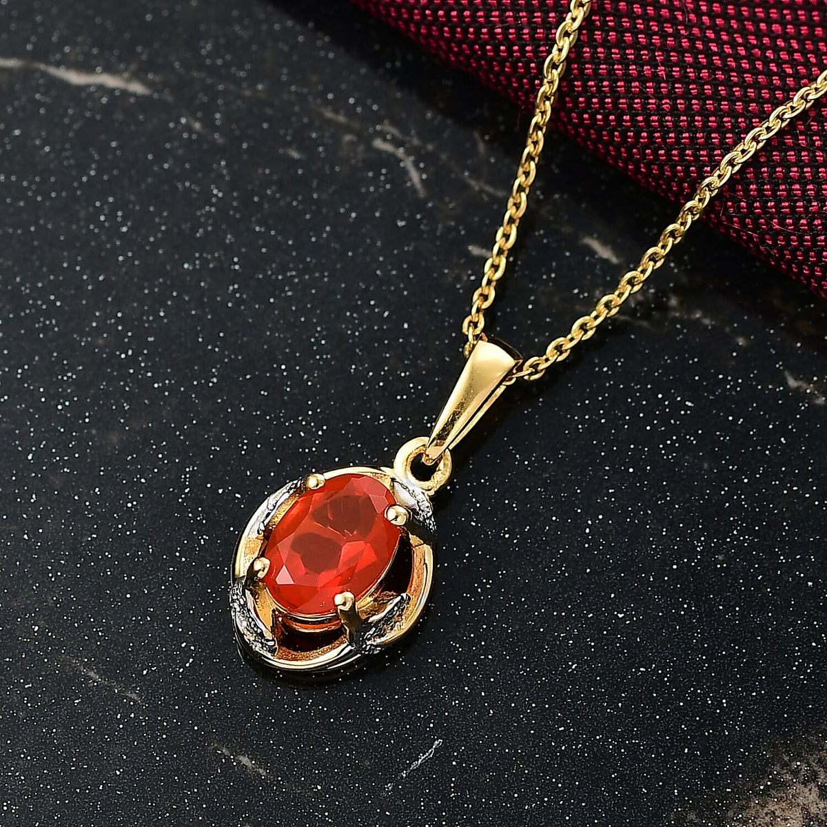 D'joy Crimson Fire Opal Pendant with Chain (Size 20) in Yellow Gold and Platinum Overlay Sterling Silver 4413400 4