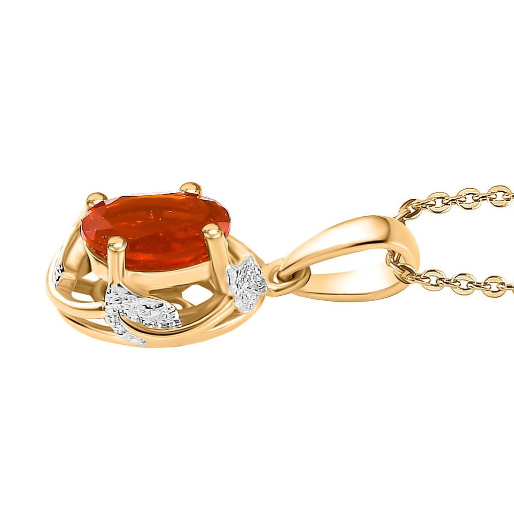 Crimson Fire Opal Pendant with Chain (Size 20) in Yellow Gold Overlay Sterling Silver