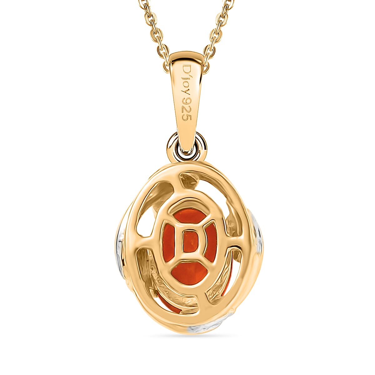 D'joy Crimson Fire Opal Pendant with Chain (Size 20) in Yellow Gold and Platinum Overlay Sterling Silver 4413400 8
