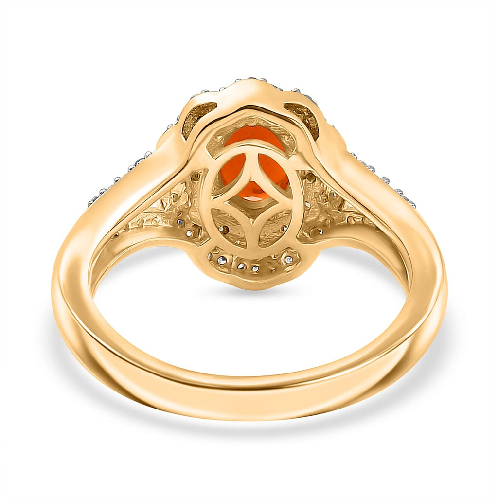Natural Crimson Fire Opal, Tsavorite Garnet & White Zircon Bloom Ring in 18K Vermeil Yellow Gold Overlay Sterling Silver 1.20 Ct.