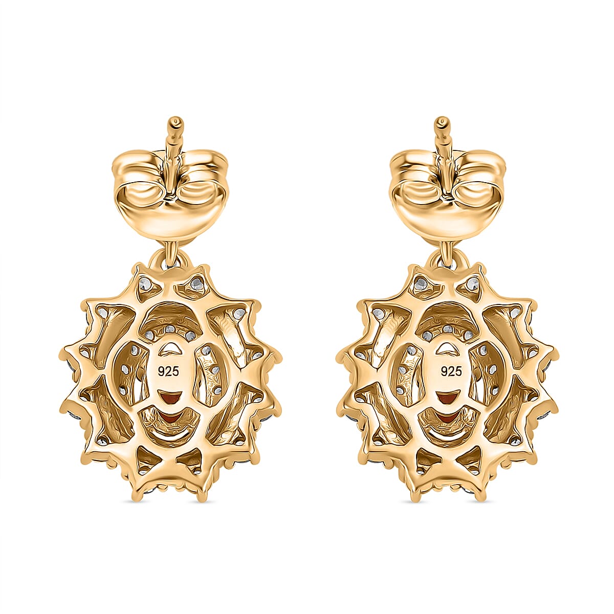 Natural Crimson Fire Opal and White Zircon Daisy Bloom Dangling Earring with Push Back in 18K Vermeil Yellow Gold Plated Sterling Silver 1.23 Ct. 8067976 5
