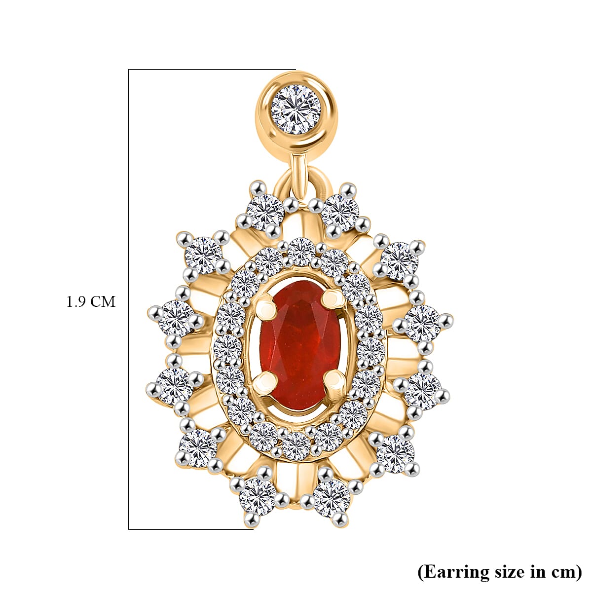 Natural Crimson Fire Opal and White Zircon Daisy Bloom Dangling Earring with Push Back in 18K Vermeil Yellow Gold Plated Sterling Silver 1.23 Ct. 8067976 6
