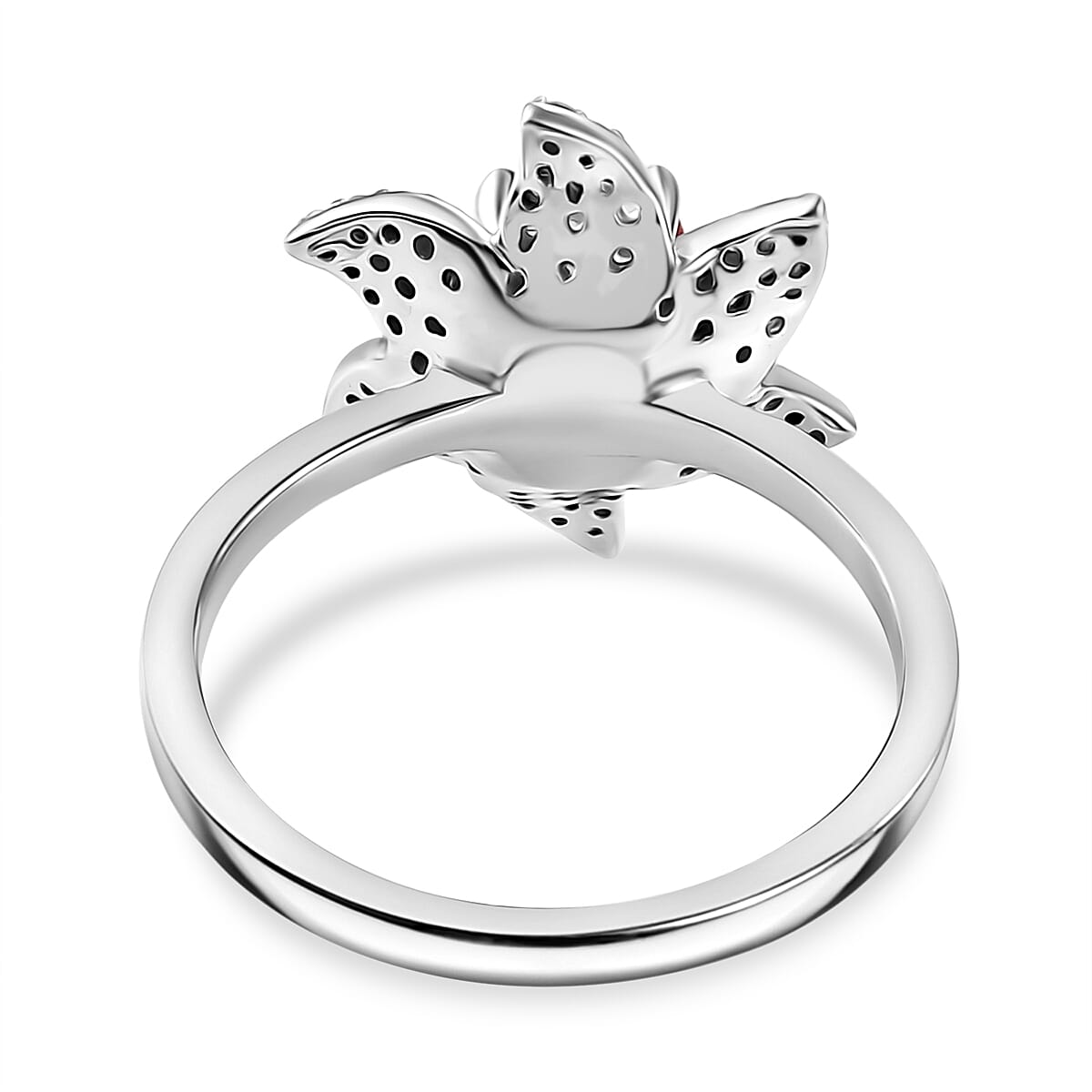 Crimson Fire Opal, White Zircon Star Ring in Rhodium Overlay Sterling Silver 7930432 4