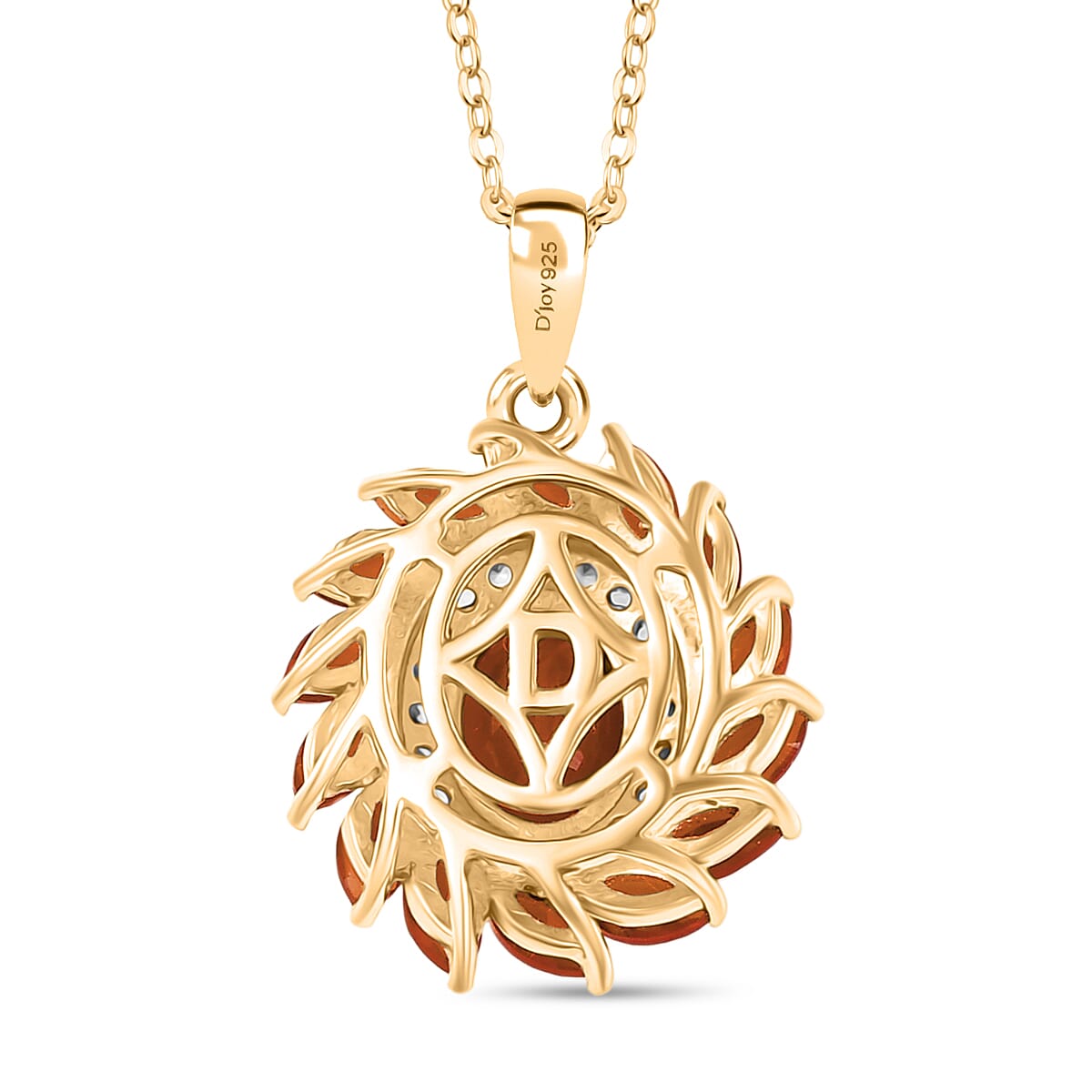Crimson Fire Opal, White Zircon Halo Pendant with Chain (Size 20) in 18K Vermeil Yellow Gold Plated Sterling Silver 1.87 Ct. 4412532 4