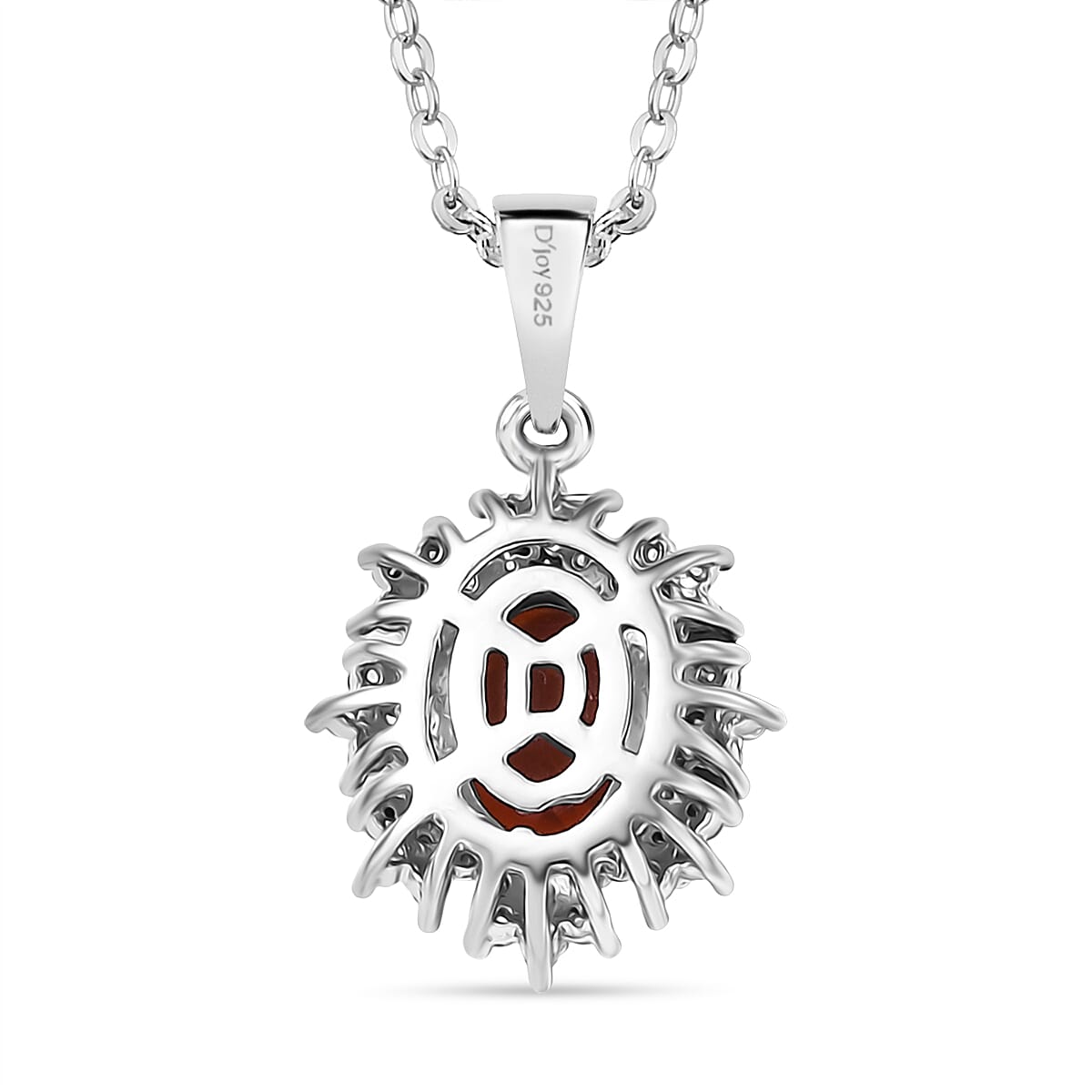 Crimson Fire Opal, White Zircon Halo Pendant with Chain (Size 20) in Rhodium Overlay Sterling Silver 4413511 4