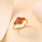 Crimson Fire Opal ,  White Zircon  Solitaire Ring in 18K YG Vermeil Sterling Silver 1.01 ct  0.932  Ct.