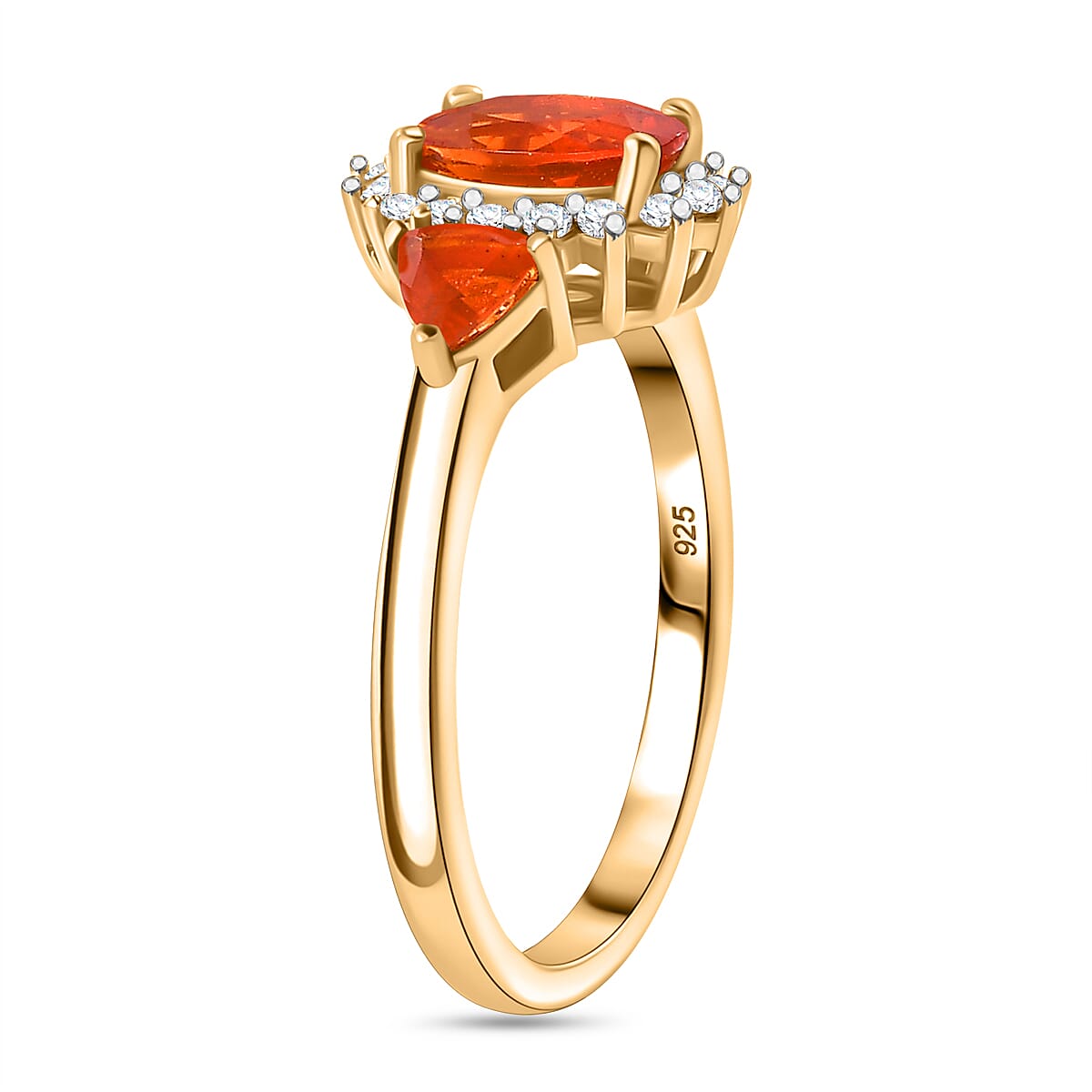 Crimson Fire Opal, White Zircon Halo Ring in 18K Yellow Gold Vermeil Plated Sterling Silver 7829149 3