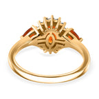 Crimson Fire Opal ,  White Zircon  Solitaire Ring in 18K YG Vermeil Sterling Silver 1.01 ct  0.932  Ct.