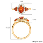 Crimson Fire Opal ,  White Zircon  Solitaire Ring in 18K YG Vermeil Sterling Silver 1.01 ct  0.932  Ct.