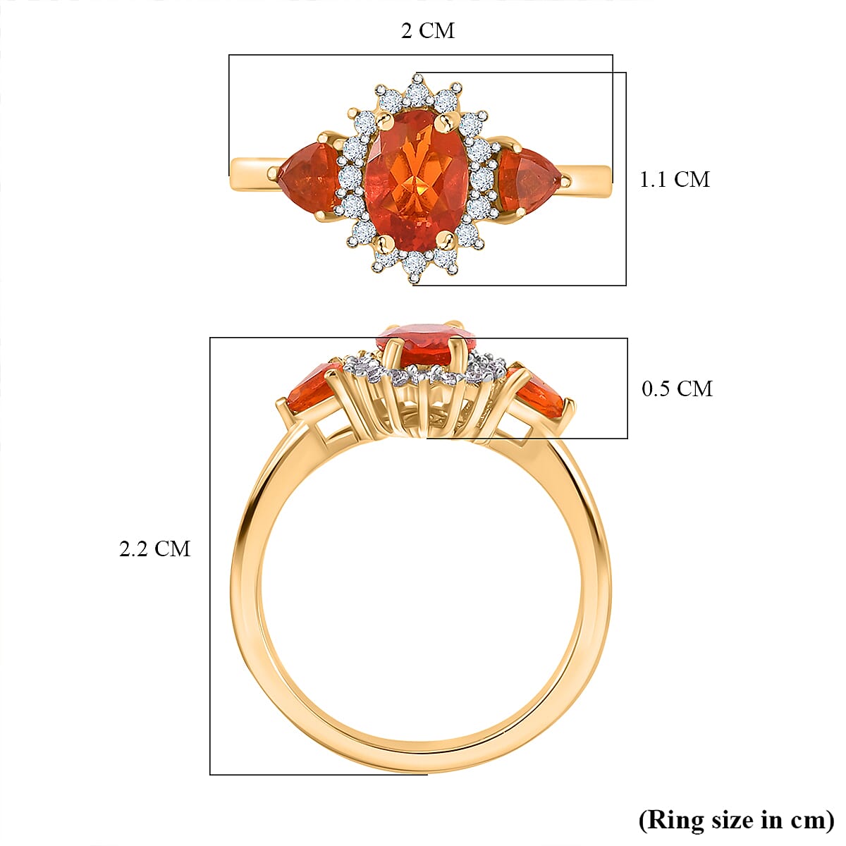 Crimson Fire Opal, White Zircon Halo Ring in 18K Yellow Gold Vermeil Plated Sterling Silver 7829149 5