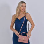 Designer Closeout - Genuine Leather Croc Embossed Crossbody Bag - Salmon
