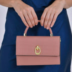 Designer Closeout - Genuine Leather Croc Embossed Crossbody Bag - Salmon
