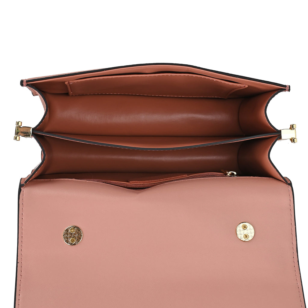 Designer Closeout - Genuine Leather Croc Embossed Crossbody Bag - Salmon