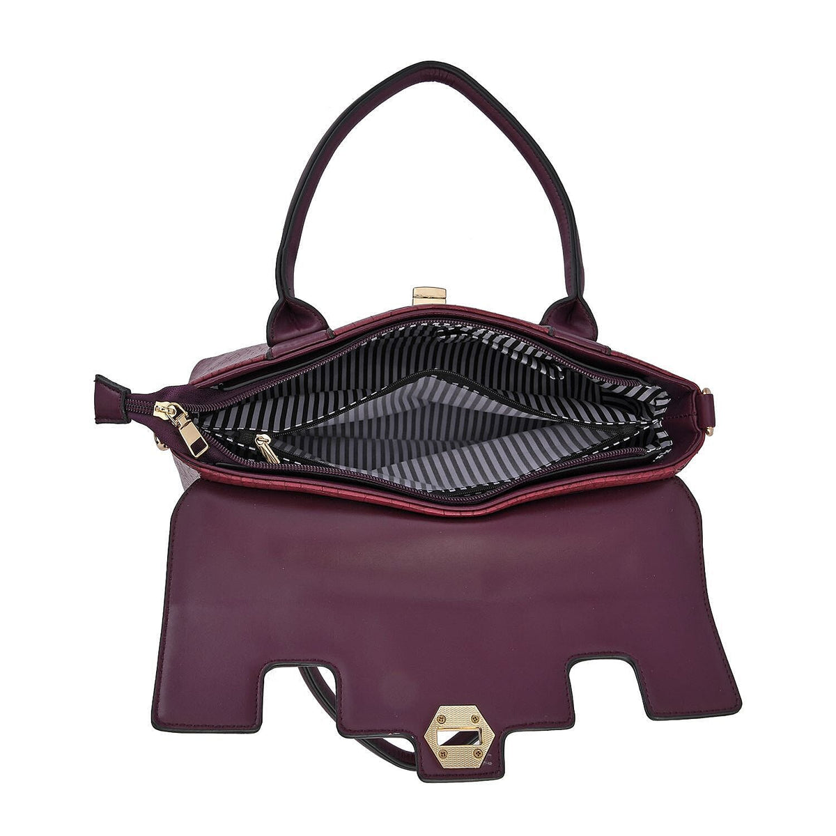 Croc Embossed Fully Lined Bag with Twist Lock and Detachable Long Strap - Ox Blood 7257423 6