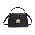 Crocodile Embossed Genuine Leather Bag (Size 25x18x9 Cm) - Black