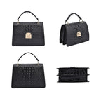 Crocodile Embossed Genuine Leather Bag (Size 25x18x9 Cm) - Black
