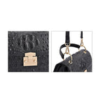 Crocodile Embossed Genuine Leather Bag (Size 25x18x9 Cm) - Black