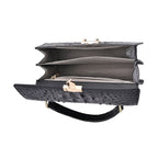 Crocodile Embossed Genuine Leather Bag (Size 25x18x9 Cm) - Black