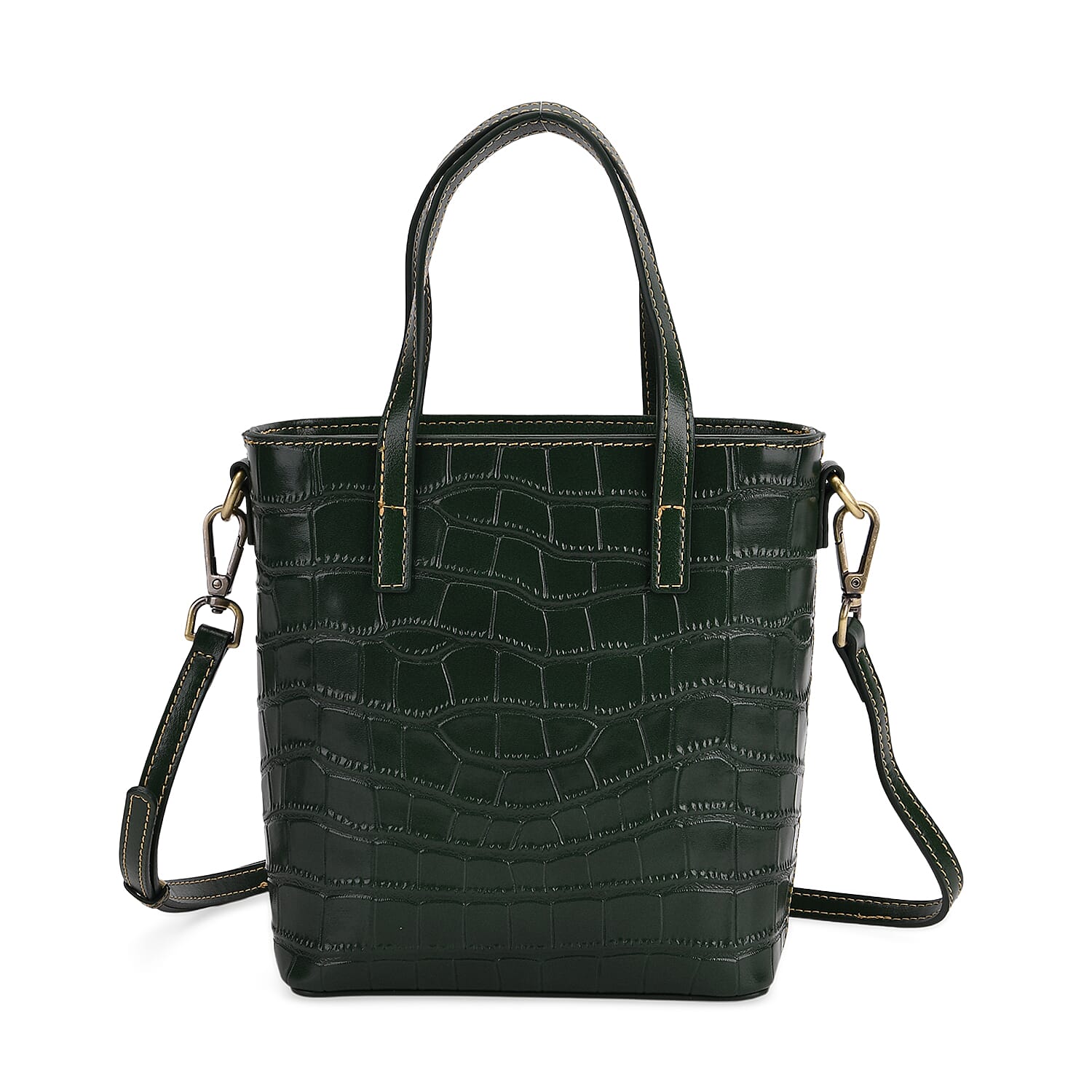 Crocodile Embossed Genuine Leather Crossbody Bag With Adjustable Shoulder Strap - Green 8129776 0