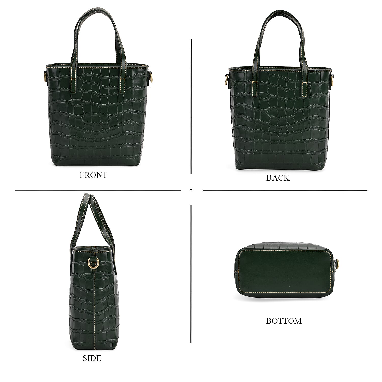 Crocodile Embossed Genuine Leather Crossbody Bag With Adjustable Shoulder Strap - Green 8129776 4