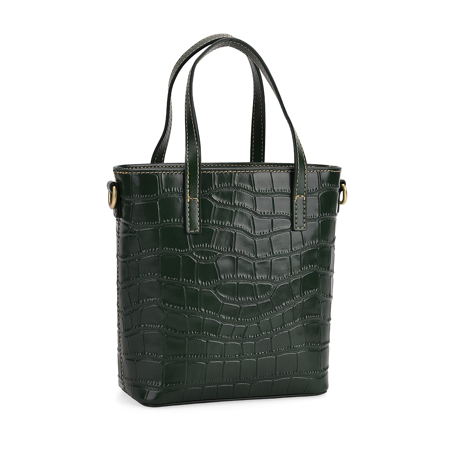 Crocodile Embossed Genuine Leather Crossbody Bag With Adjustable Shoulder Strap - Green 8129776 7