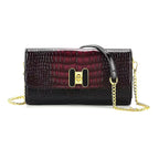Crocodile-Embossed Pattern Two-Tone Wallet Crossbody Bag with Chain Strap