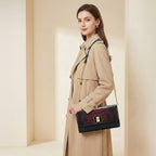 Crocodile-Embossed Pattern Two-Tone Wallet Crossbody Bag with Chain Strap