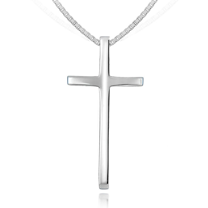 Sterling Silver 20mm x 40mm Polished Cross on Box Chain 18 Inch 7316480 1